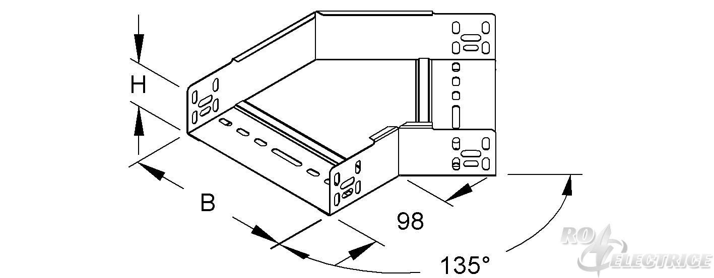 Bogen 45° für KR, 60x302 mm, mit ungelochten Seitenholmen, Stahl, bandverzinkt DIN EN 10346, inkl. Zubehör