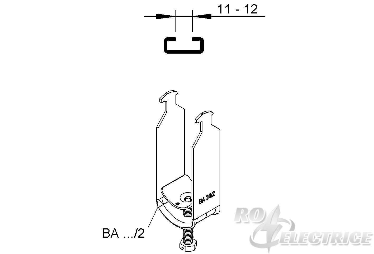Hammerfuß-Bügelschelle, für 2 Kabel, Ø 10-12 mm, Schlitzweite 11-12 mm, Stahl, feuerverzinkt DIN EN ISO 1461, mit Stahld