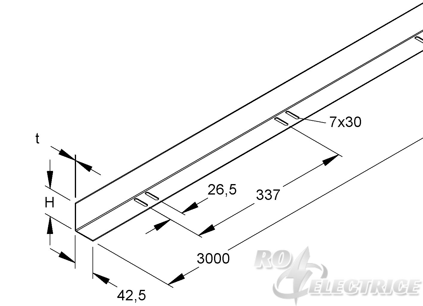 Trennsteg, L-Profil, 58x2998 mm, t=1,5 mm, mit Systemlochung, Stahl, bandverzinkt DIN EN 10346, inkl. Zubehör