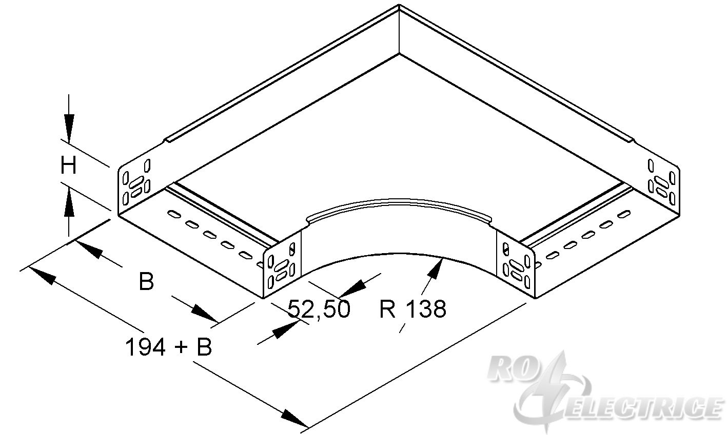 Bogen 90° für KR, 60x102 mm, mit ungelochten Seitenholmen, Edelstahl, Werkstoff-Nr.: 1.4301, 1.4303, inkl. Zubehör