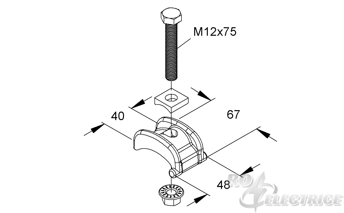 Spannpratze mit Schraube und Flanschmutter M12 F 1661-8, Stahl, feuerverzinkt  DIN EN ISO 1461, inkl. Zubehör