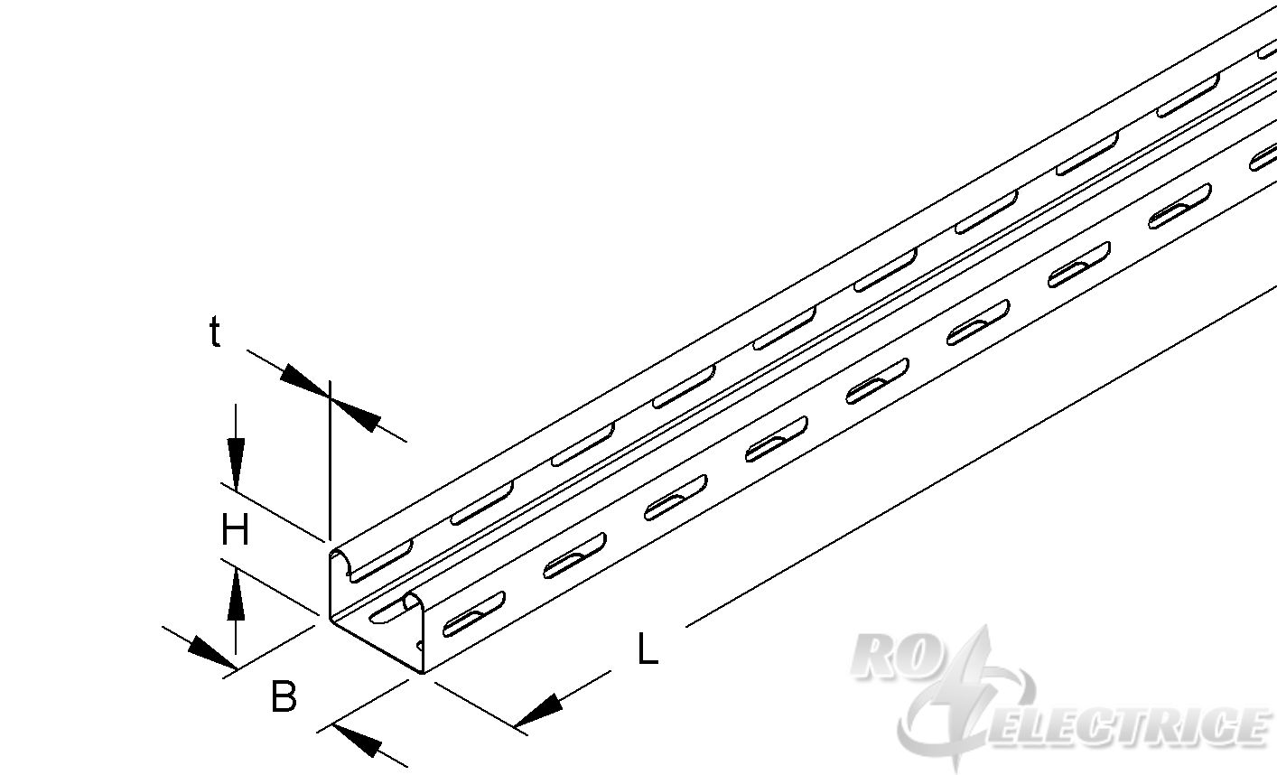 Mini-Kabelrinne, 35x50x3000 mm, t=0,75 mm, gelocht, Stahl, bandverzinkt DIN EN 10346, inkl. Zubehör