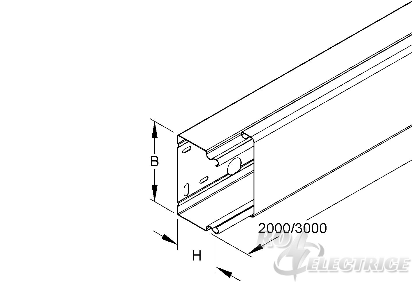 Leitungsschutzkanal mit Deckel 100X100x3000 mm, mit Bodenlochung, Edelstahl, Werkstoff-Nr.: 1.4301, 1.4303