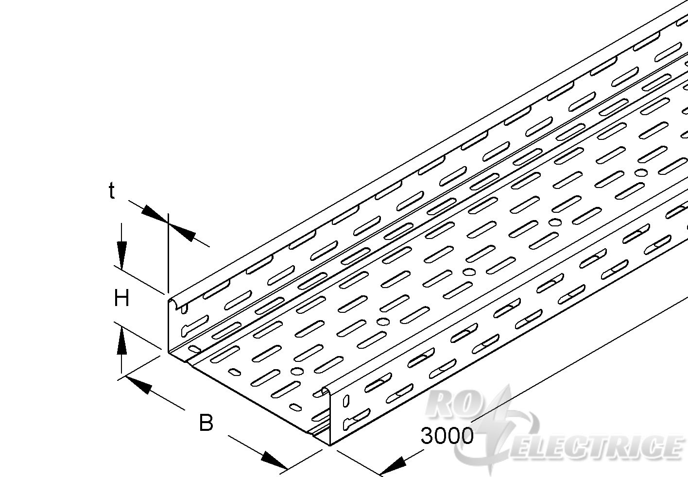 Kabelrinne, 60x100x3000 mm, t=0,8 mm, gelocht, Edelstahl, Werkstoff-Nr.: 1.4301, 1.4303, ohne Verbinder
