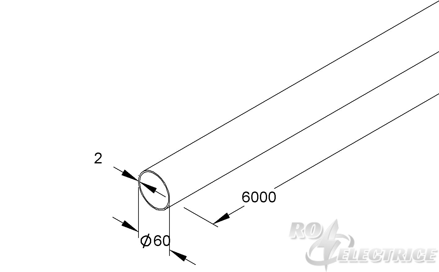 Maschineninstallationsrohr, Ø 60 mm, Länge 6000 mm, Stahl, feuerverzinkt DIN EN ISO 1461