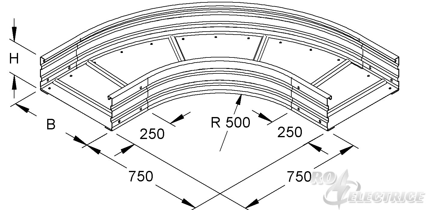 Bogen 90° für WRL, 200x200 mm, rund, gesickt, ungelocht, Stahl, bandverzinkt DIN EN 10346