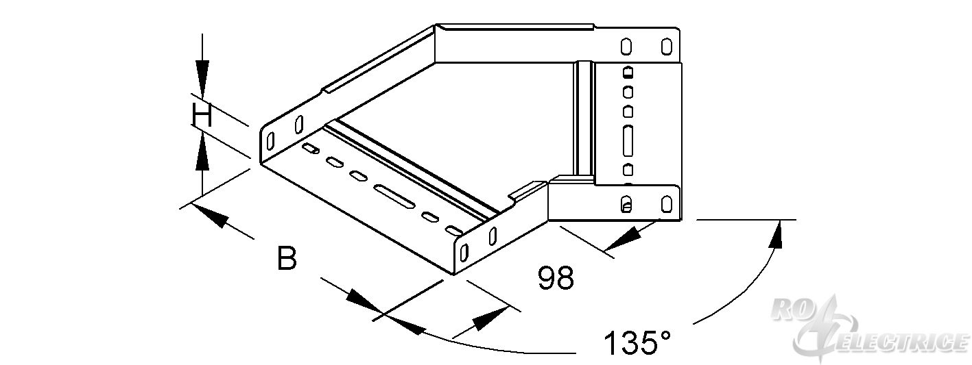 Bogen 45° für KR, 35x102 mm, mit ungelochten Seitenholmen, Stahl, bandverzinkt DIN EN 10346, inkl. Zubehör