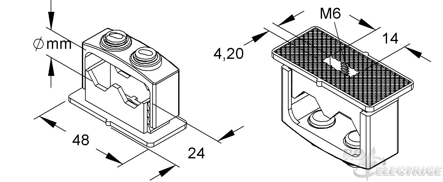 ISO-D-Schelle, für Leitungs-Ø 6-16 mm, Länge 48 mm, mit Madenschraube, Kunststoff, Polystyrol