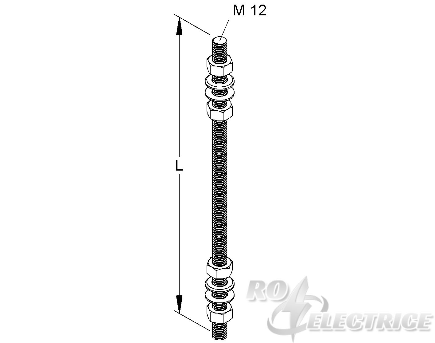 Gewindestab M12, Länge 1000 mm, Edelstahl, Werkstoff-Nr.: 1.4301, 1.4303, inkl. Zubehör