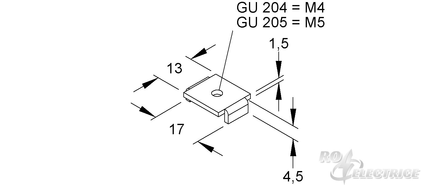 U-Gleitmutter ohne Zylinderkopfschraube, Gewinde M4, H=4,5 mm B=13 mm, Stahl, galvanisch verzinkt DIN EN ISO 2081/4042,