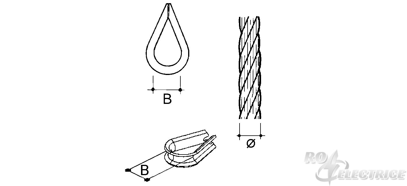 E-KLIPS, Kausche für Stahlseil, Seil-Ø 2-3 mm, Stahl, tauchfeuerverzinkt