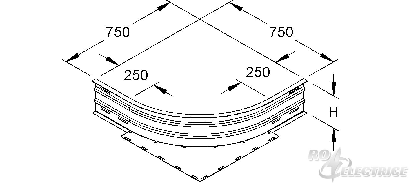 Eckanbaustück, Höhe 201,5 mm, rund, gesickt, ungelocht, Stahl, bandverzinkt DIN EN 10346, inkl. Zubehör