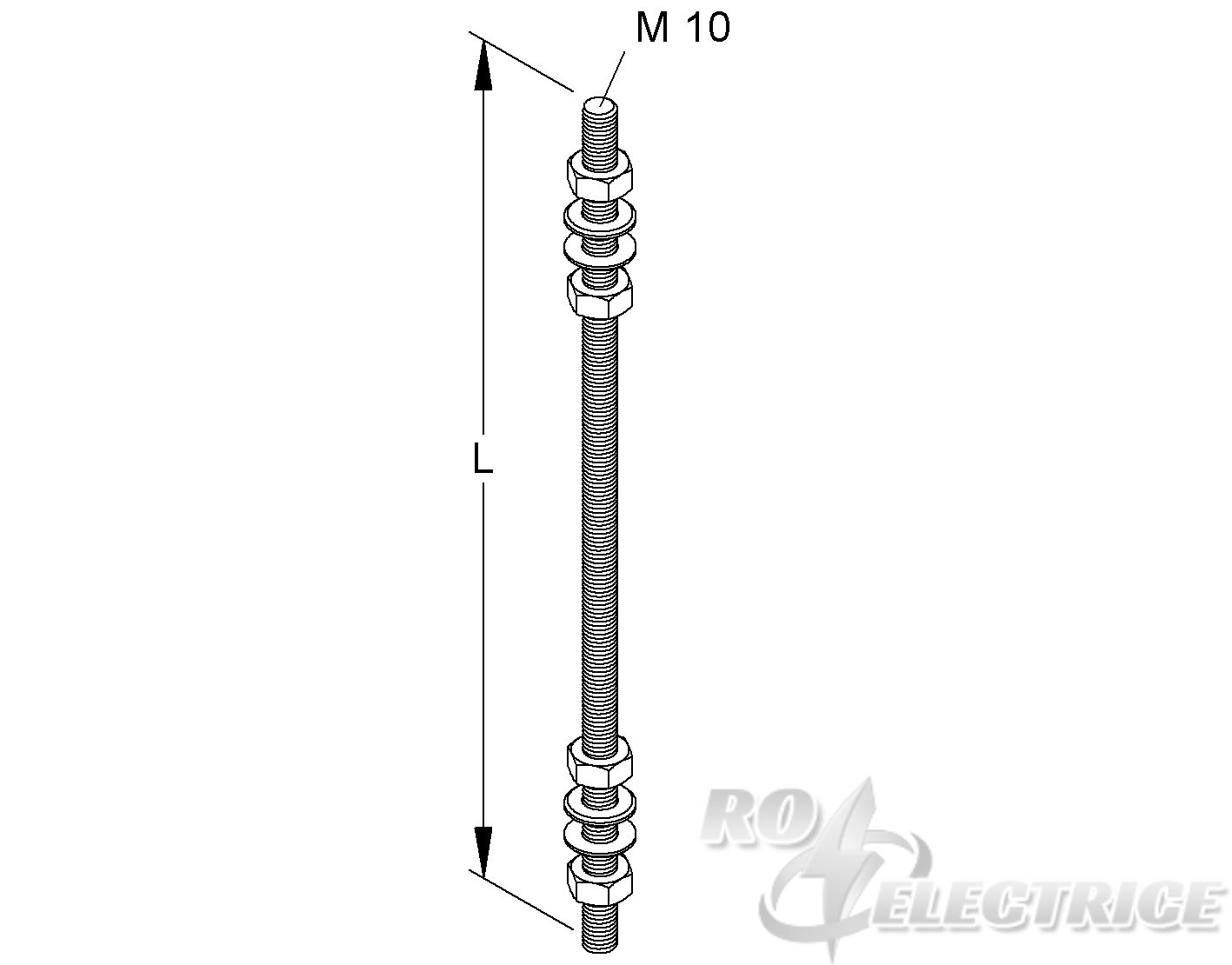 Gewindestab M10, Länge 90 mm, Stahl, gal. verzinkt DIN EN ISO 2081/4042,blaupassiviert, inkl.Zubehör