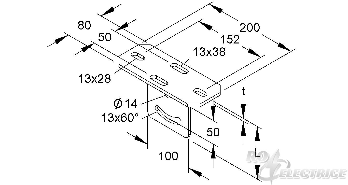 Schraubkopfplatte für Profil U 50, vertikal, verstellbar, Stahl, feuerverzinkt DIN EN ISO 1461, inkl. Zubehör