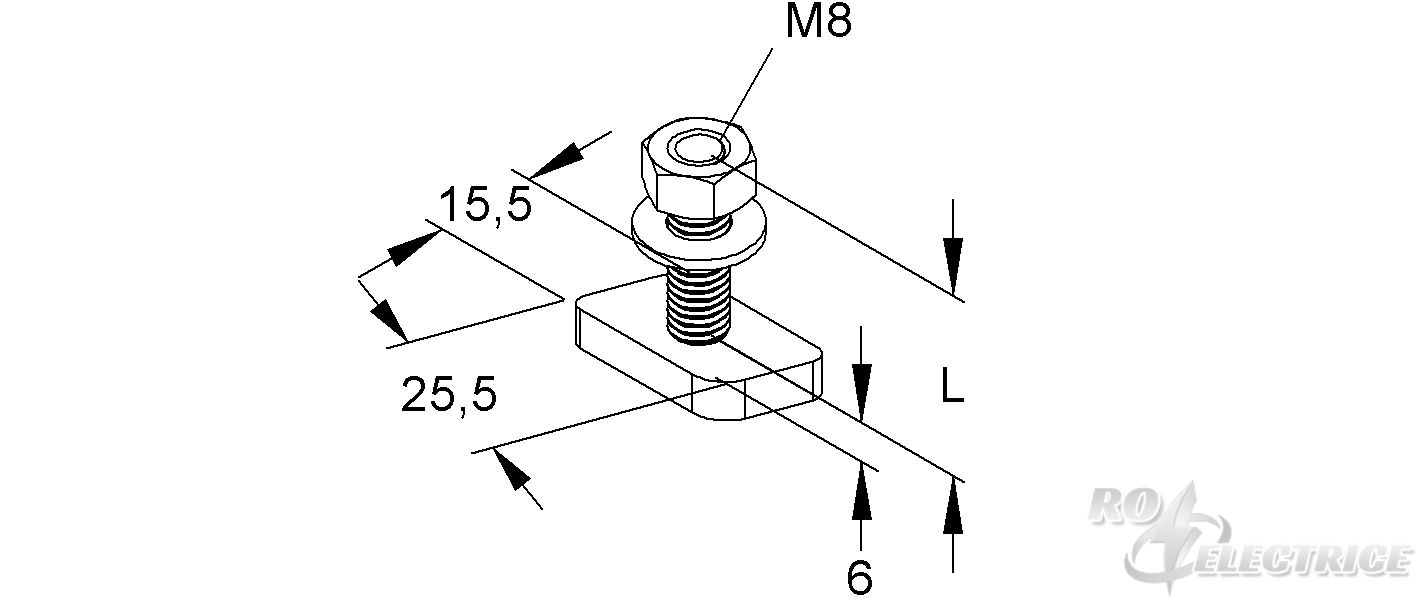 Hammerkopfschraube M8, mit Mutter und Scheibe, 25,5x15,5 mm, L=20 mm, Stahl, galvanisch verzinkt DIN EN ISO 2081/4042, b