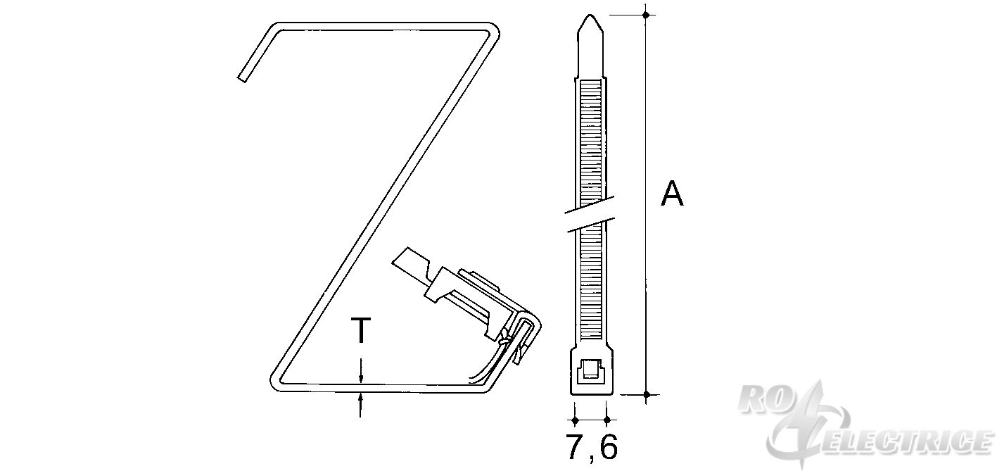 E-KLIPS, Flanschkralle mit Anschlussstück beidseitig,t=1,5-3mm,L=200mm, Stahl, mechanisch verzinkt/passiviert, Kunststof
