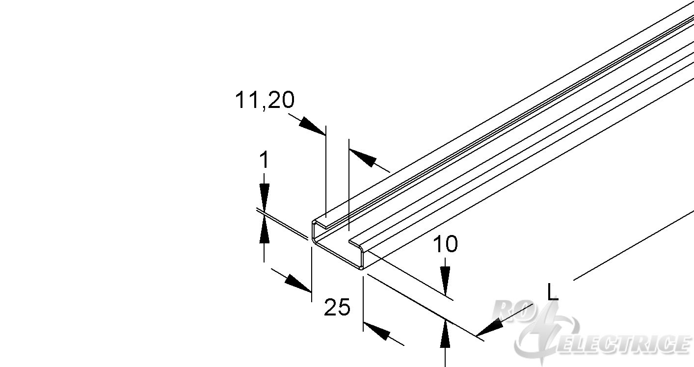 Reihenschiene, C-Profil, Schlitzweite 11 mm, 25x10x2000 mm, ungelocht, Stahl, blank
