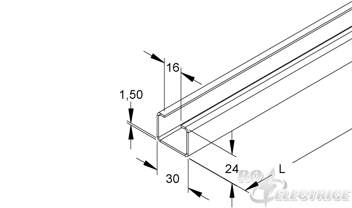 Ankerschiene, C-Profil, Schlitzweite 16 mm, 30x24x2000 mm, ungelocht, Stahl, blank