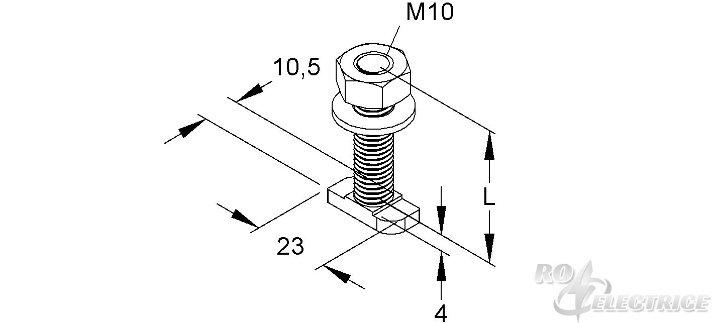 Hammerkopfschraube M10, mit Mutter und Scheibe, 23x10,5 mm, L=30 mm, Stahl, galvanisch verzinkt DIN EN ISO 2081/4042, bl