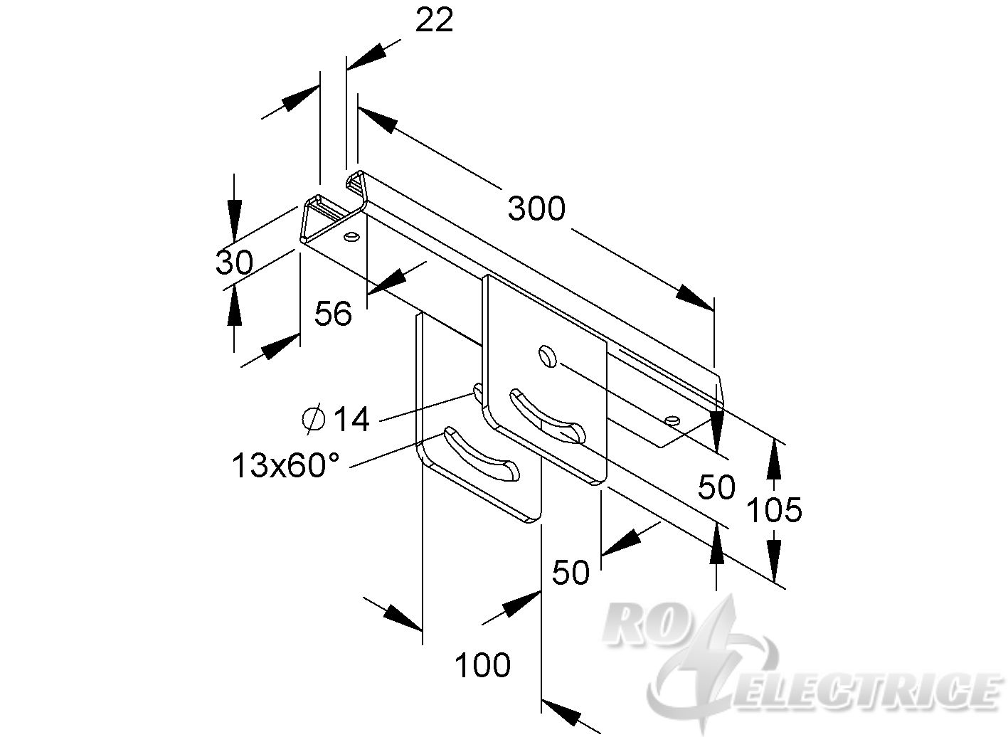 Klemmkopfplatte für Profil U 5050, verstb., parallel zum Trägerprofiil, Stahl, feuerverzinkt DIN EN ISO 1461, inkl. Zube