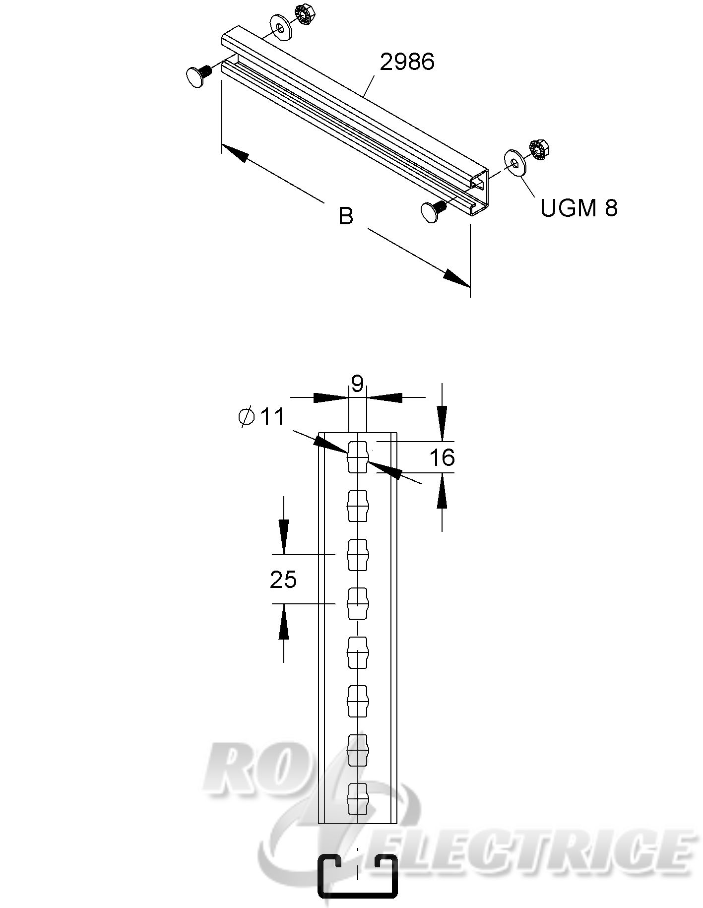 Sprosse für Steigetrassen, 40x22x2 mm, B=200 mm, 1,75 kN, Stahl, feuerverzinkt DIN EN ISO 1461, inkl. Zubehör