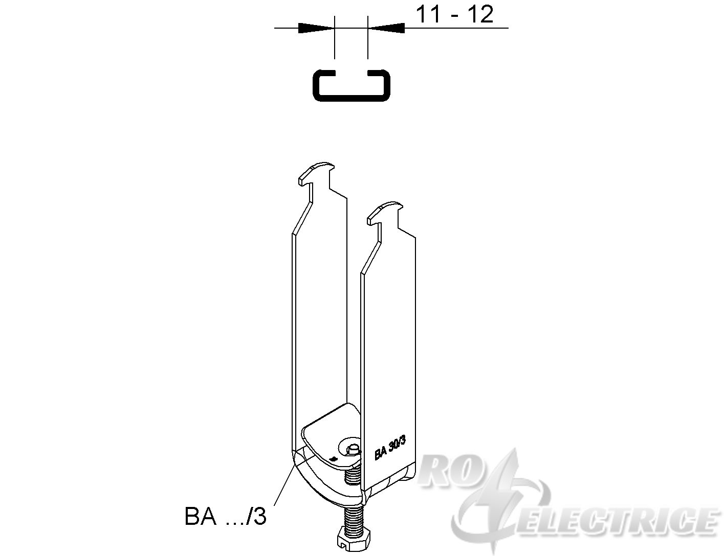 Hammerfuß-Bügelschelle, für 3 Kabel, Ø 9-12 mm, Schlitzweite 11-12 mm, Stahl, feuerverzinkt DIN EN ISO 1461, mit Stahldr