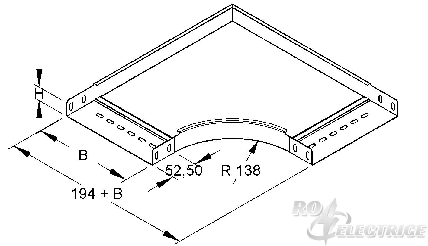 Bogen 90° für KR, 35x102 mm, mit ungelochten Seitenholmen, Stahl, bandverzinkt DIN EN 10346, inkl. Zubehör