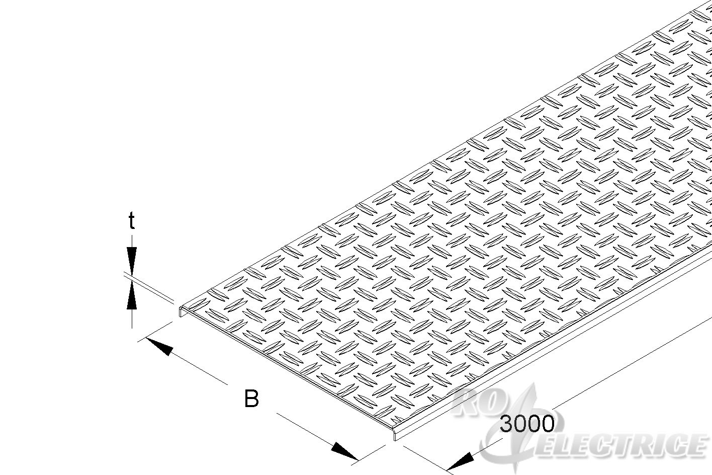 Deckel für Kabelrinne, 105x3000 mm, t=4,5 mm, Stahl, bandverzinkt DIN EN 10346 mit Aluminium-Riffelblech-Auflage