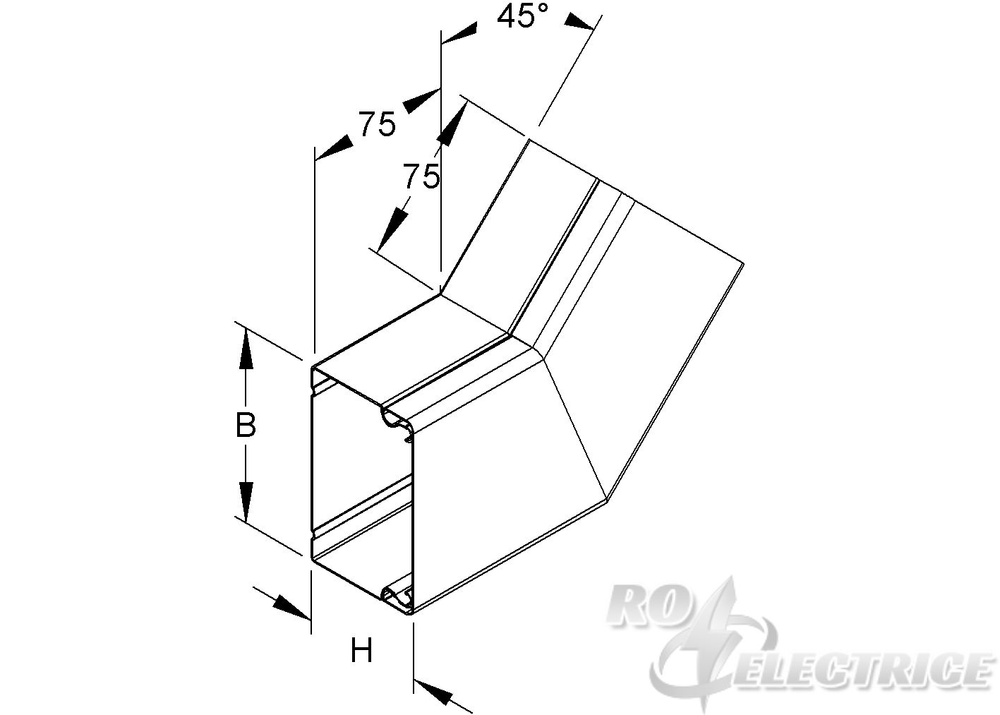 Vertikaleck 45° mit Deckel, 40x60 mm, Edelstahl, Werkstoff-Nr.: 1.4301, 1.4303
