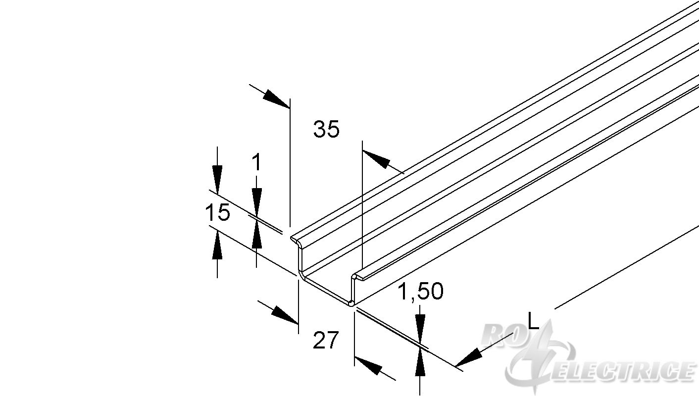 Tragschiene, Hut-Profil, 35x15x2000 mm, ungelocht, Stahl, bandverzinkt DIN EN 10346
