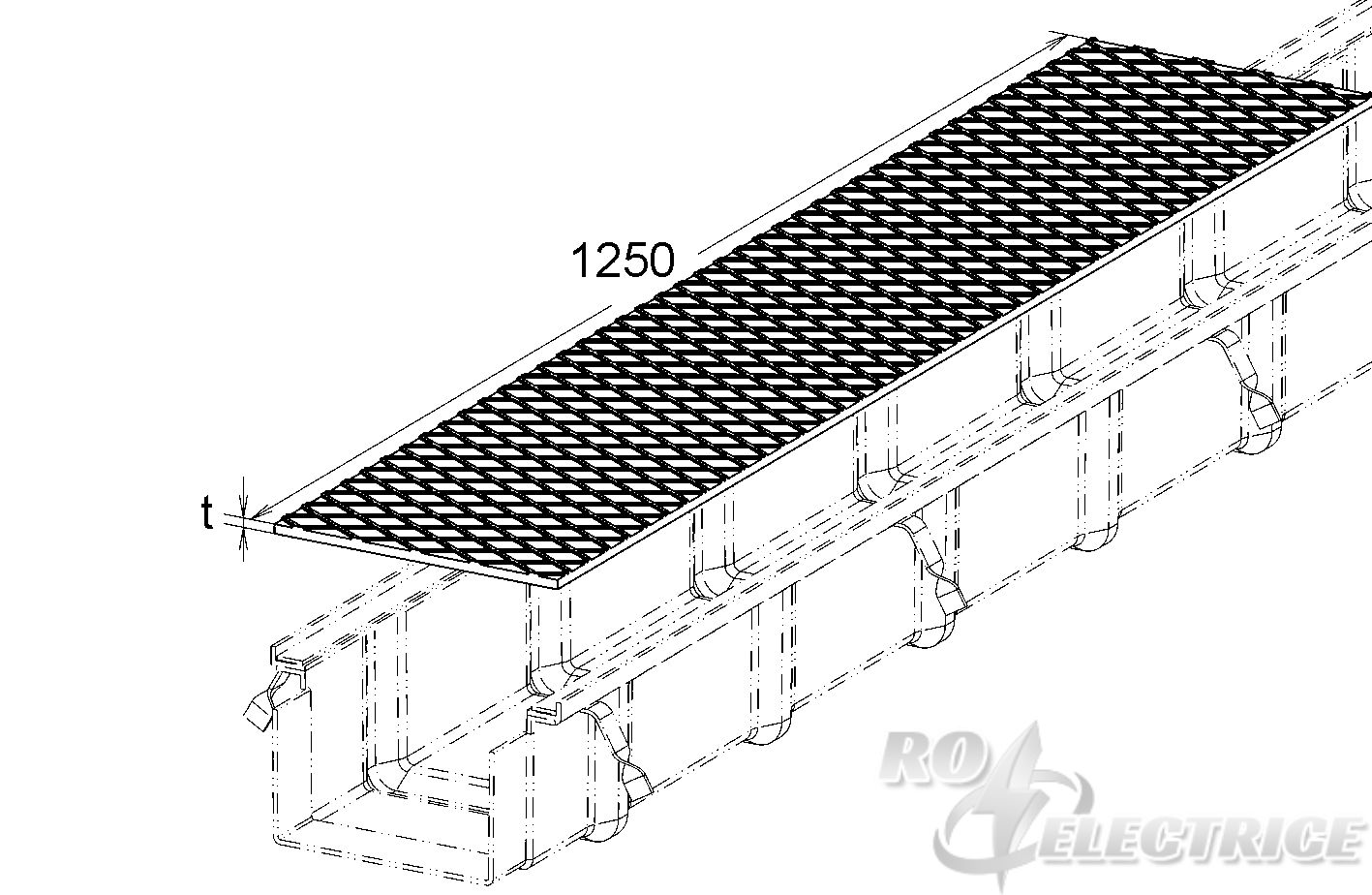 Stahl-Deckel für GFK-Kabelrinne, 250x1250 mm, t=8 mm, Stahl, feuerverzinkt DIN EN ISO 1461