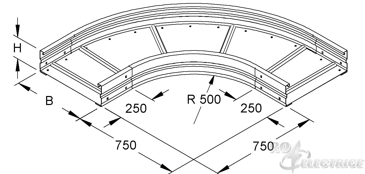 Bogen 90° für WRL, 150x200 mm, rund, gesickt, ungelocht, Stahl, bandverzinkt DIN EN 10346
