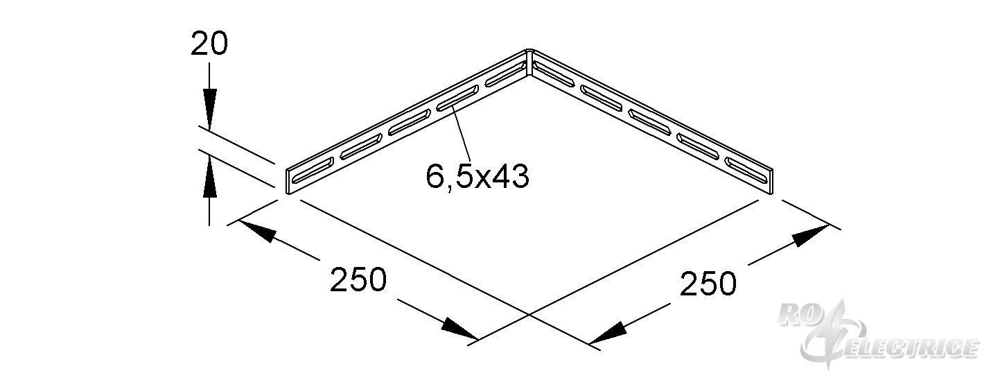 Gitterrinnenwinkel, Höhe 20 mm, Breite 250 mm, Edelstahl, Werkstoff-Nr.: 1.4571