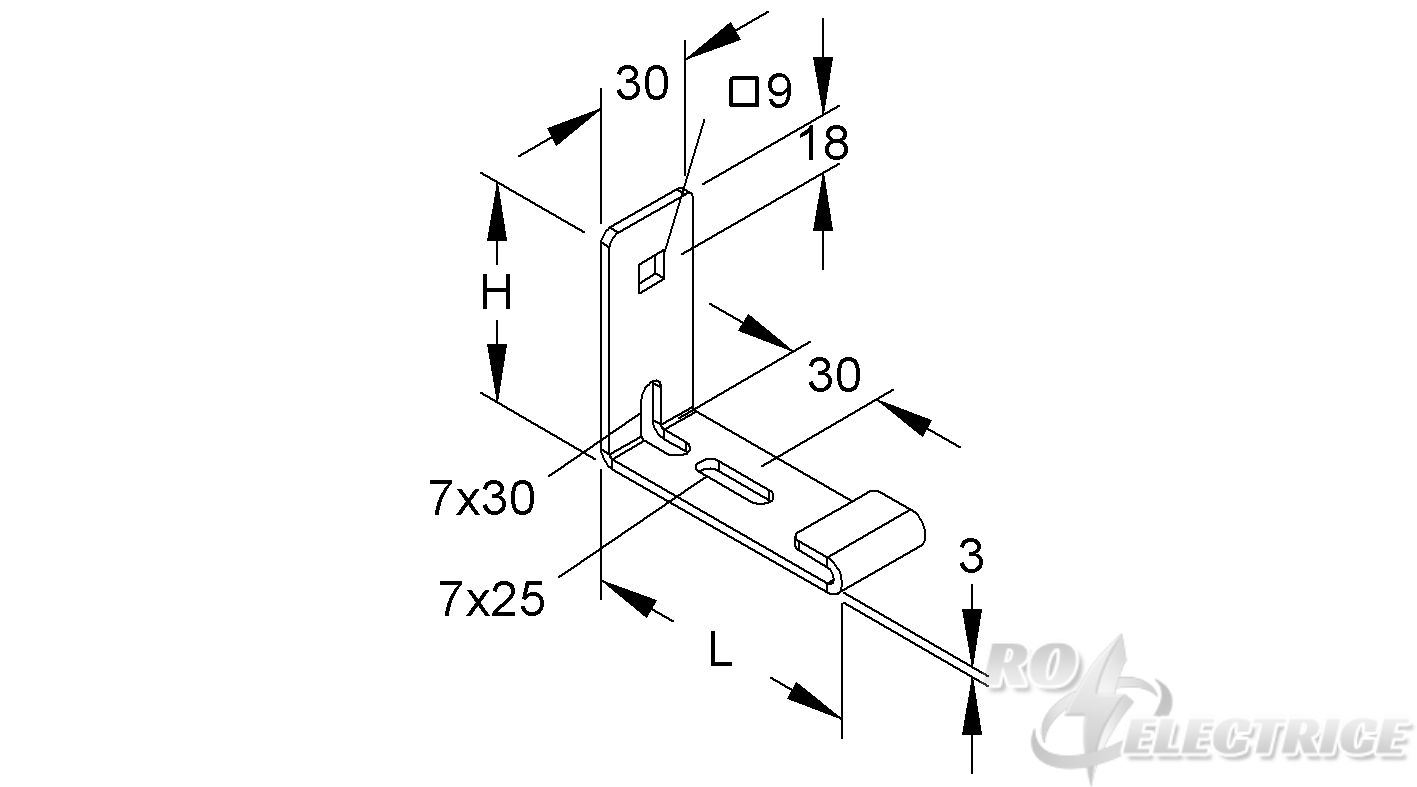 Gitterrinnen-Haltebügel, einfach, Höhe 71,5 mm, Länge 86,5 mm, Stahl, feuerverzinkt DIN EN ISO 1461