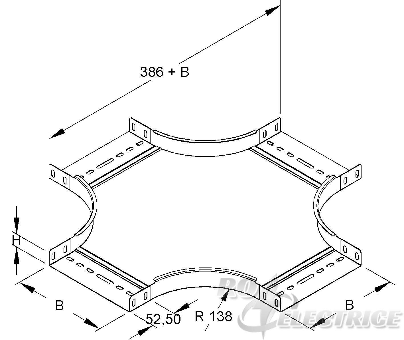 Kreuzung für KR, 35x102 mm, mit ungelochten Seitenholmen, Stahl, bandverzinkt DIN EN 10346, inkl. Zubehör