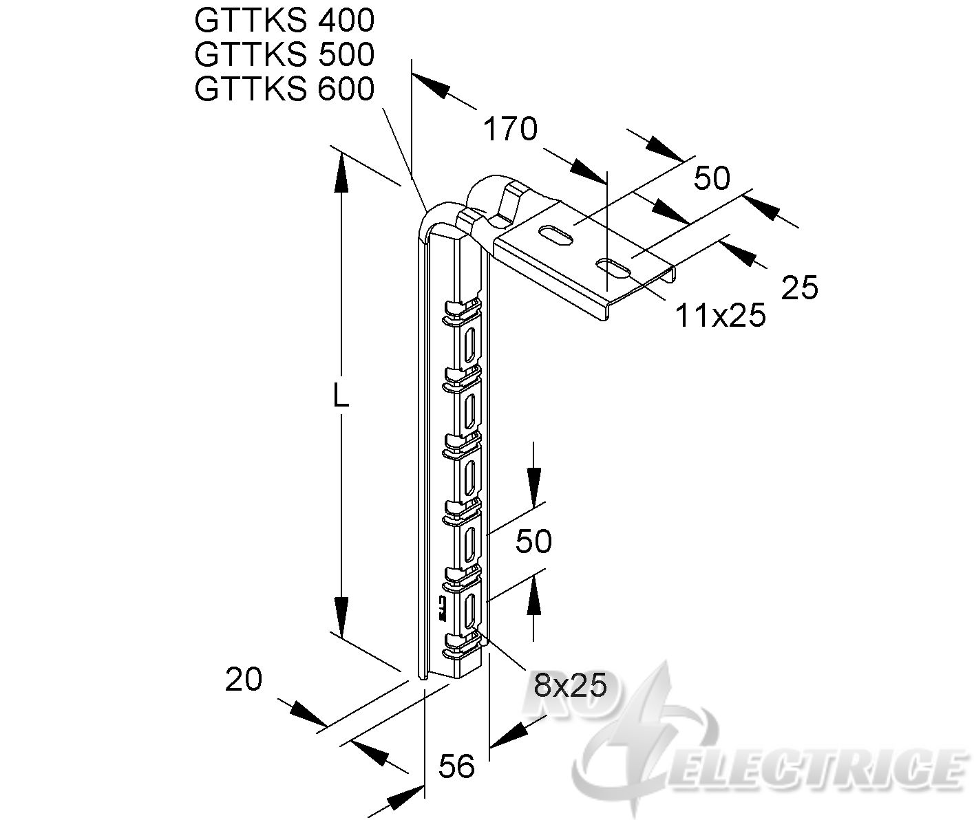 Gitterrinnen-Hängestiel, 170x465 mm, Stahl, bandverzinkt DIN EN 10346
