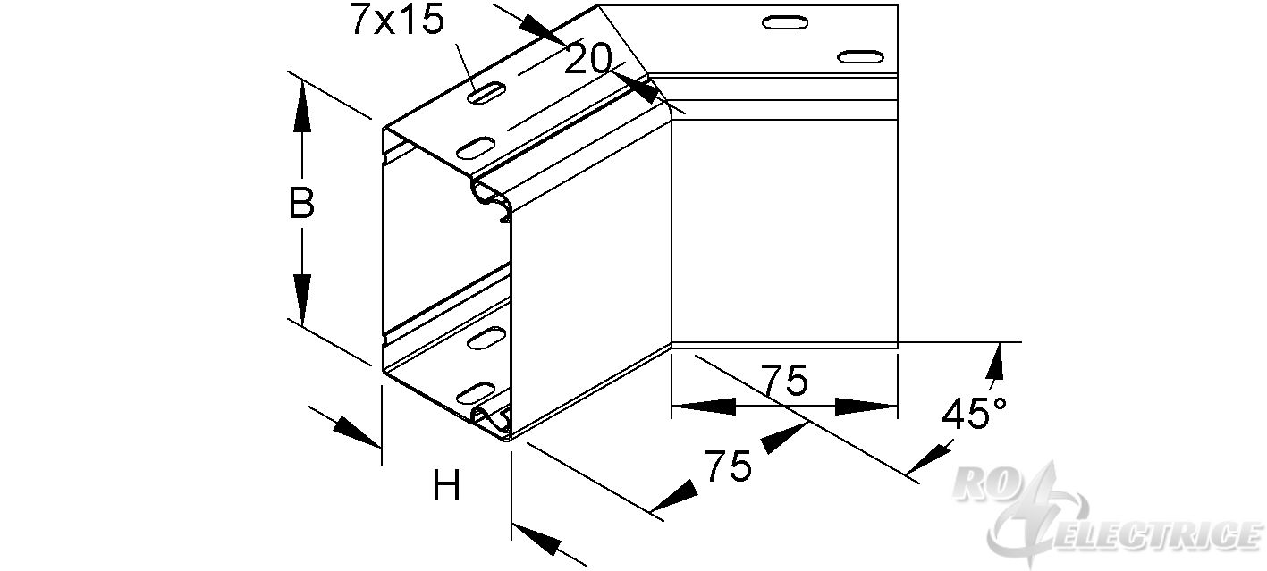 Inneneck 45° mit Deckel und Schraubverbinderlochung, 60x60 mm, Stahl, bandverzinkt DIN EN 10346