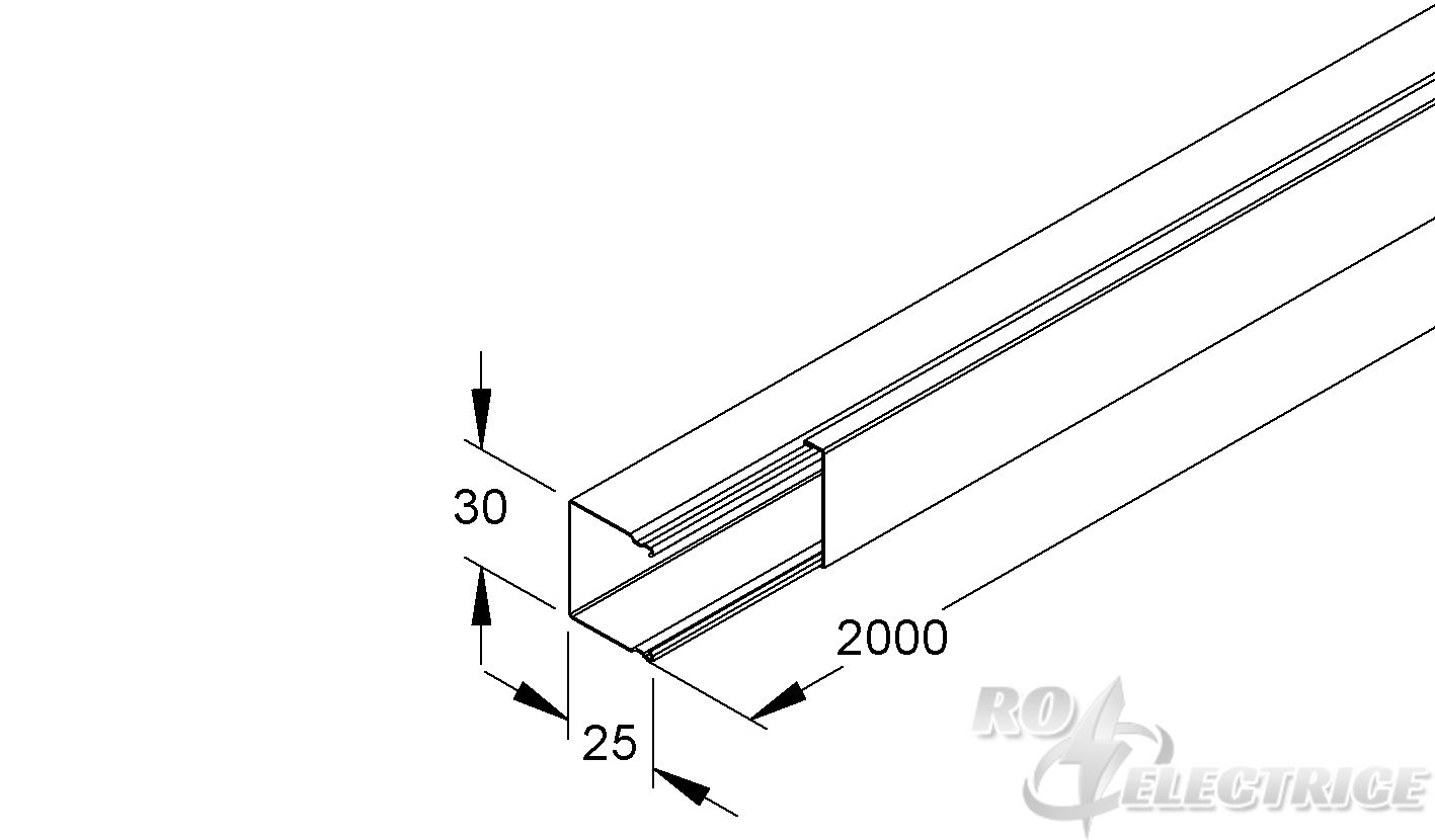 Mini-Leitungsschutzkanal mit Deckel, 26x30x2000 mm, mit Bodenlochung, Stahl, bandverzinkt DIN EN 10346, pulverbeschichte