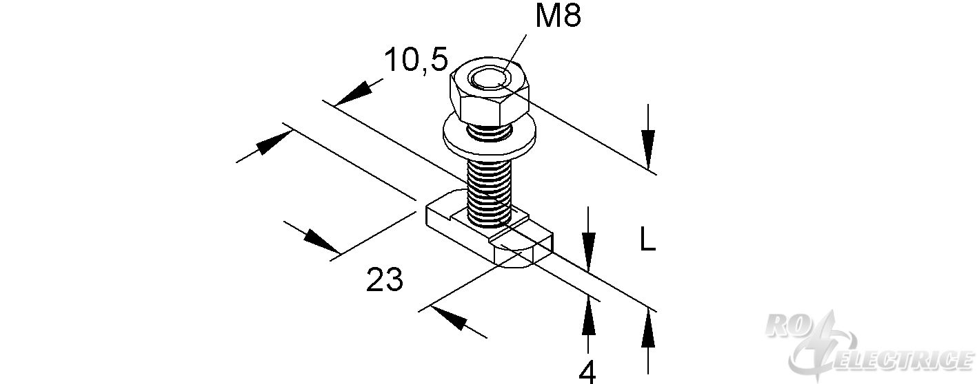 Hammerkopfschraube M8, mit Mutter und Scheibe, 23x10,5 mm, L=20 mm, Stahl, galvanisch verzinkt DIN EN ISO 2081/4042, bla