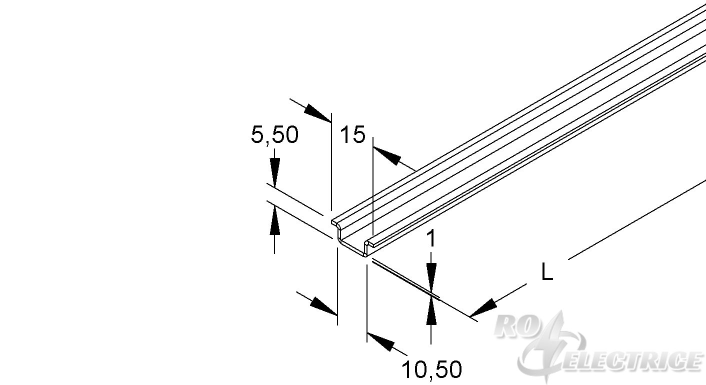 Tragschiene, Hut-Profil, 15x5,5x2000 mm, ungelocht, Stahl, bandverzinkt DIN EN 10346
