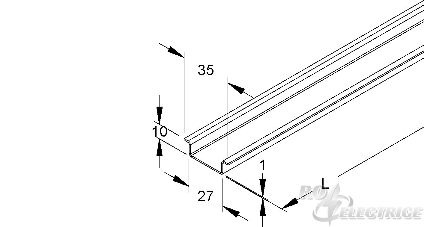Tragschiene, Hut-Profil, 35x10x2000 mm, ungelocht, Stahl, bandverzinkt DIN EN 10346