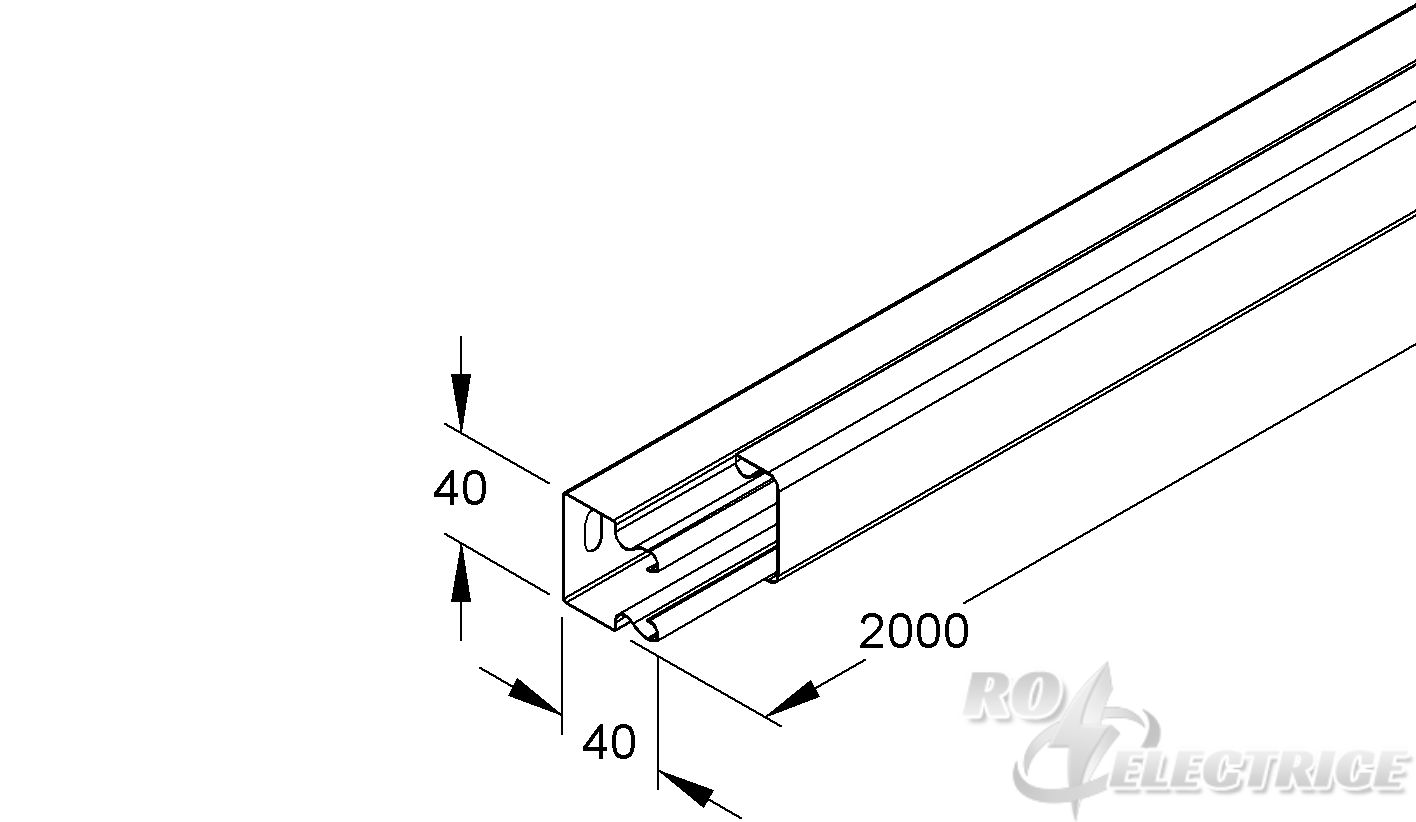 Leitungsschutzkanal mit Deckel, 40x40x2000 mm, mit Bodenlochung, Stahl, bandverzinkt DIN EN 10346