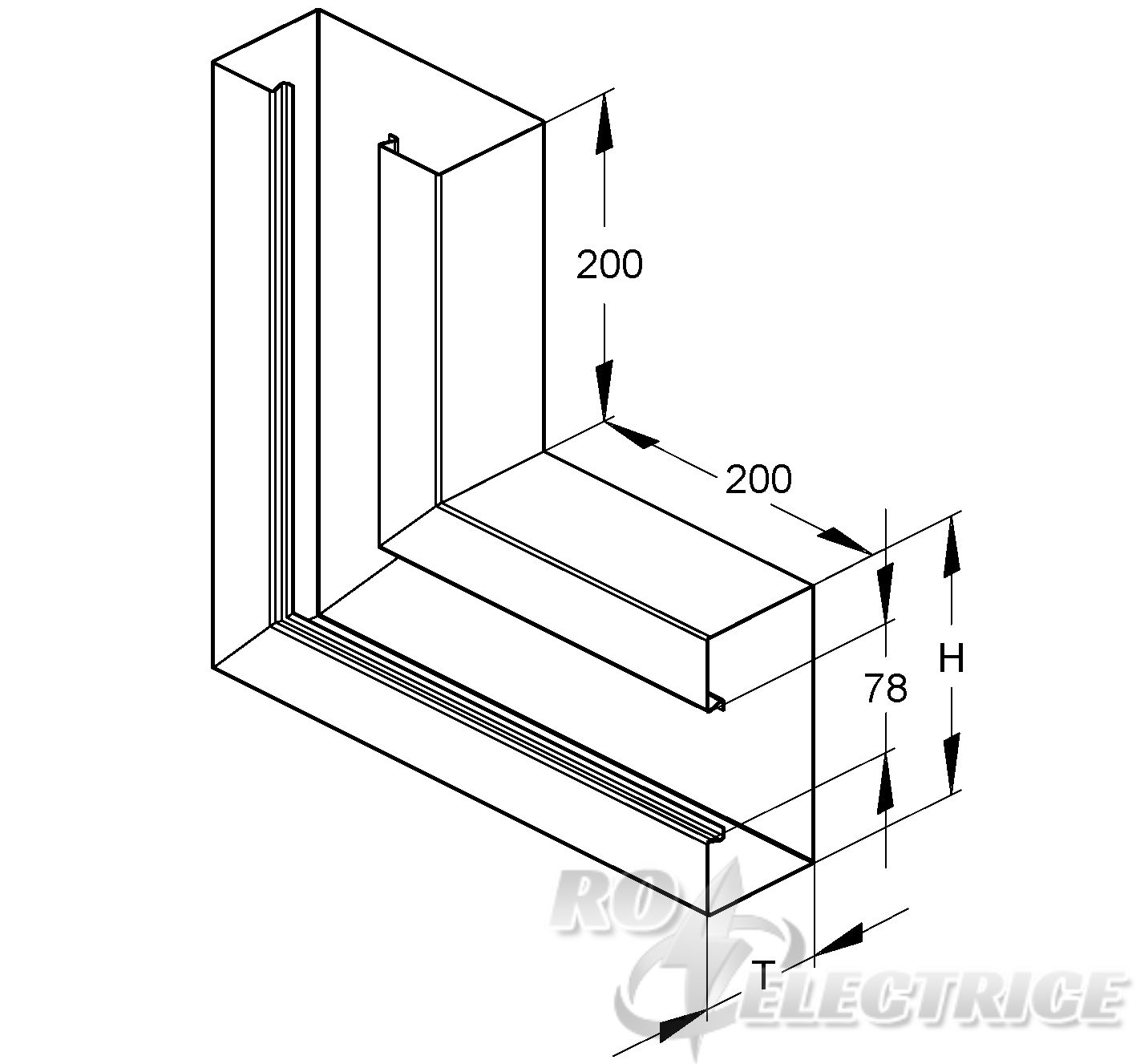 GK-Vertikaleck 90°, einzügig symmetrisch, 220x100 mm, De-Öffnung 78 mm, Stahl, bandverzinkt DIN EN 10346, pulverbe., RAL