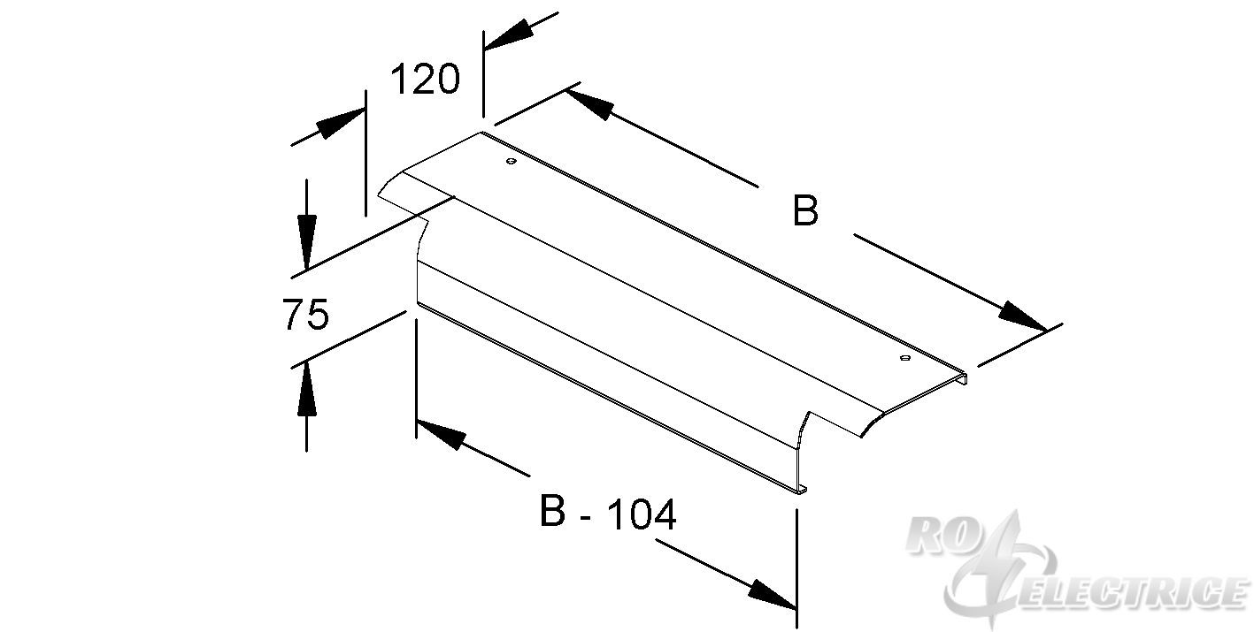 Endabgangsblech, Breite 190 mm, Edelstahl, Werkstoff-Nr.: 1.4301, 1.4303, mit vormontiertem Zubehör
