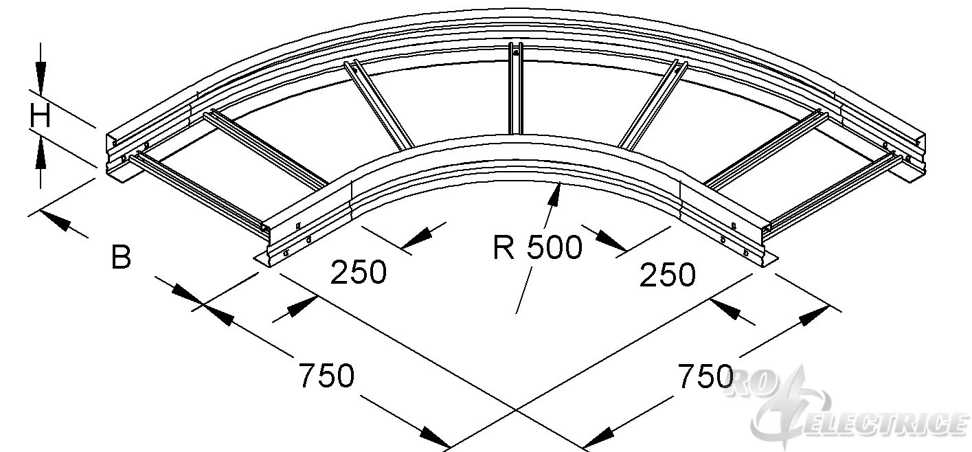 Bogen 90° für WSL, 105x200 mm, rund, gesickt, ungelocht, Edelstahl, Werkstoff-Nr.: 1.4301, 1.4303