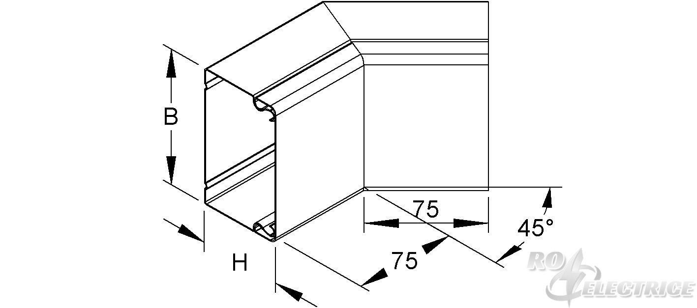 Inneneck 45° mit Deckel, 60x200 mm, Edelstahl, Werkstoff-Nr.: 1.4301, 1.4303