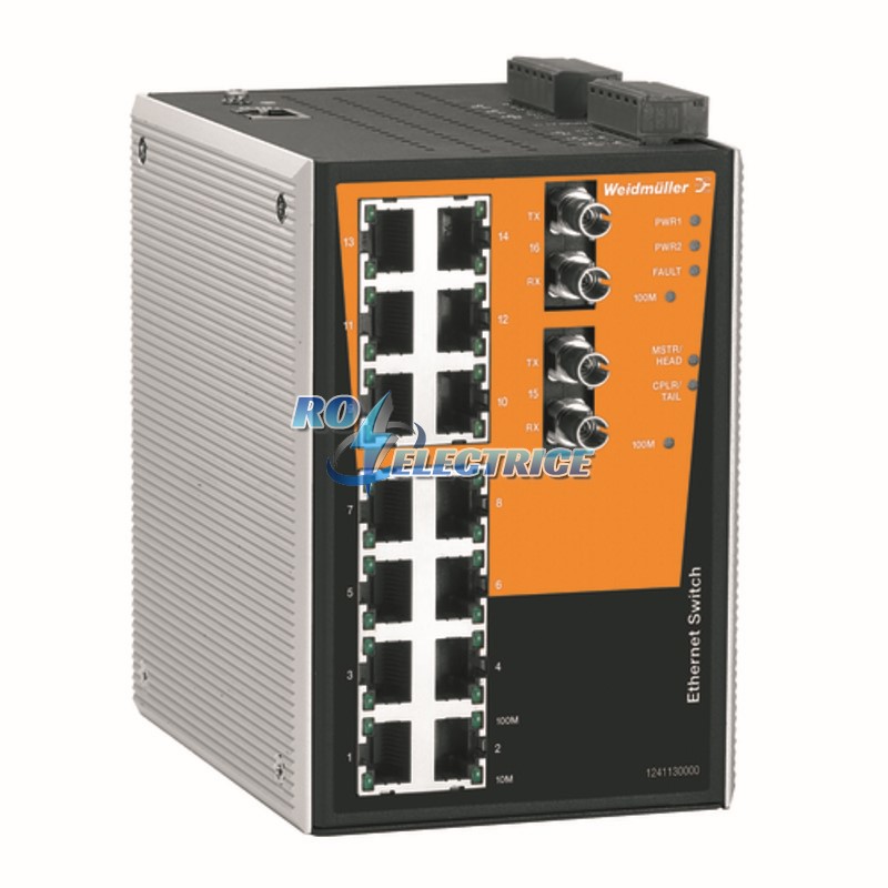 IE-SW-PL16M-14TX-2ST; Network switch, managed, Fast Ethernet, Number of ports: 14x RJ45, 2 * ST Multi-mode, IP 30, 0 ?C...+60 ?C