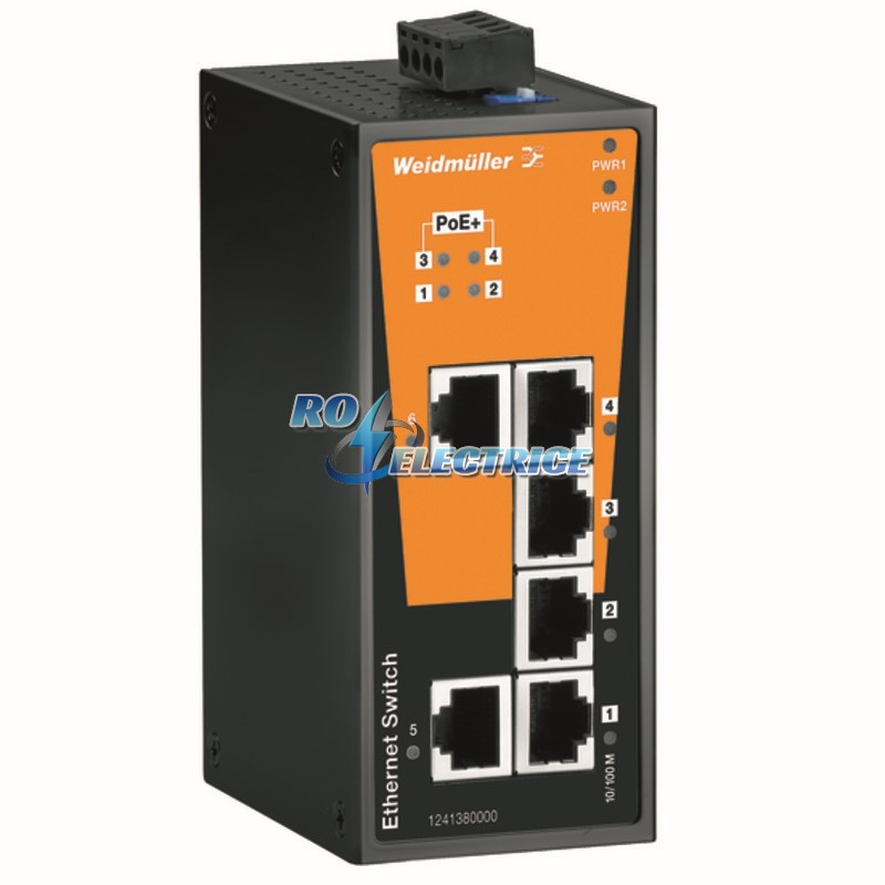 IE-SW-BL06-2TX-4POE; Network switch, unmanaged PoE, Fast Ethernet, Number of ports: 2 * RJ45 10/100 BaseT(X), 4 * RJ45 10/100 BaseT(X) PoE+, IP 30, 0 