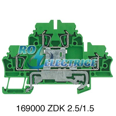 ZDK 2.5PE; Z terminal with tension spring connection, Double-tier terminal, PE terminal, Rated cross-section: 2.5 mm?, Tension clamp connection, 