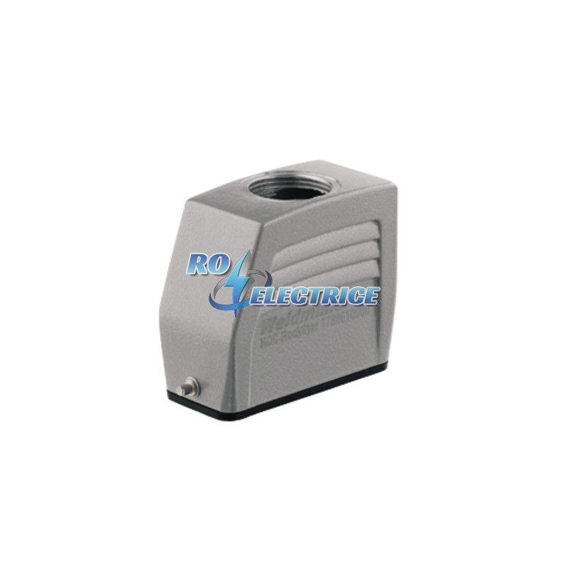HDC 10A TOLU 1M25G; HDC enclosures, Size: 2, Protection degree: IP 65, Cable entry from top, Plug housing, End-locking clamp, lower side, Standard, Si